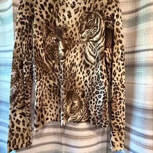 St. John Women's Brown Leopard Print Long Sleeve Sweater